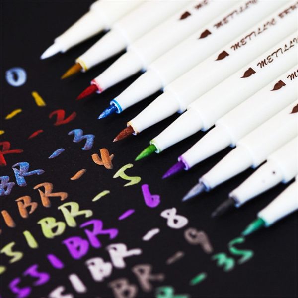 

sta новые 10 цветов metallic маркер diy скрапбукинг crafts soft brush pen art marker для канцелярские школьные принадлежности