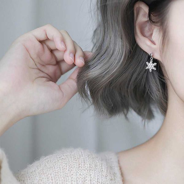 

lism real silver 925 sterling silver korean sweet snowflake snowflower stud earrings for women girl charm crystal earrings gifts, Golden;silver