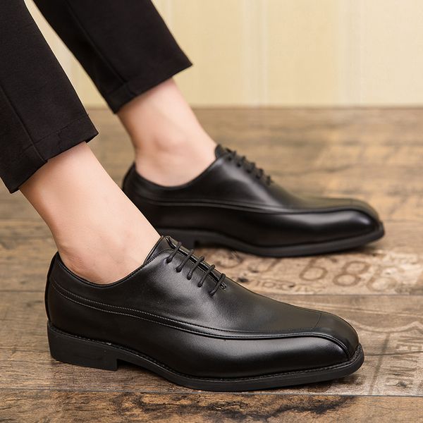 

men casual sheos 2020 new formal dresses comfy shoes men oxford fashion business office slip on flat shoe size 38-48, Black