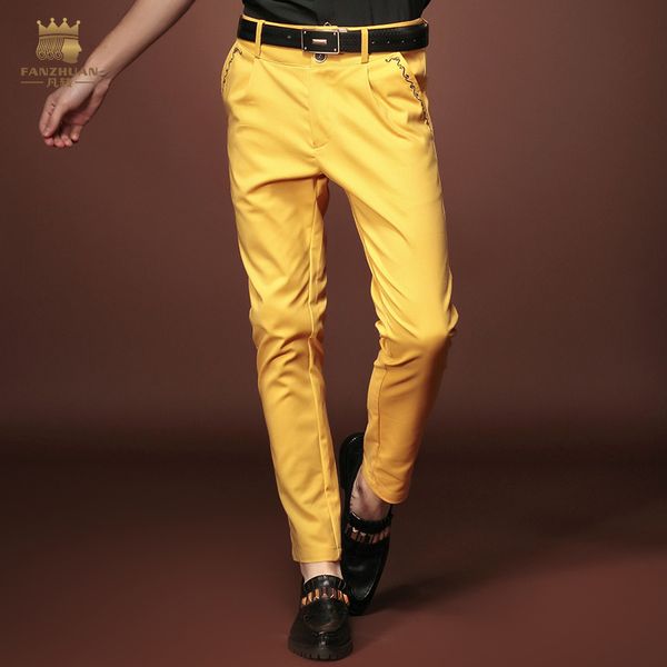 

ew male fashion man's casual slim 2015 summer casual slim yellow pants 15823 original pure personality on sale, Black