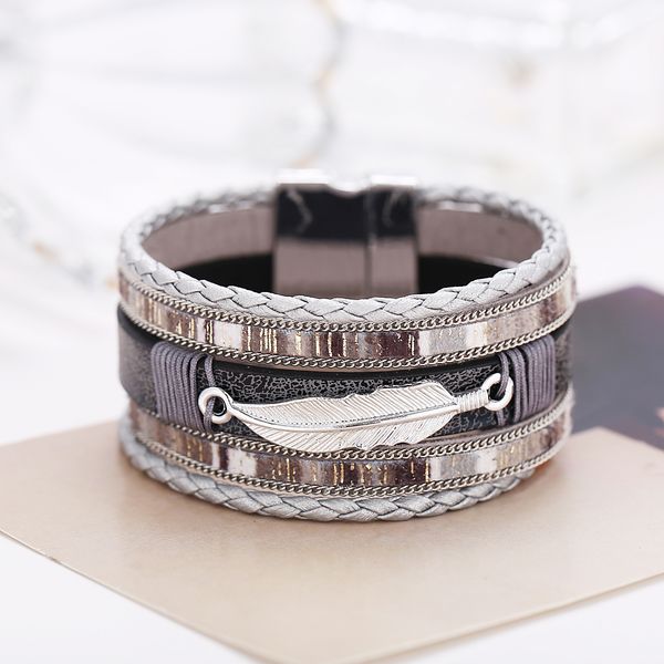 

bohemian leaf woven leather bracelet fashion cool retro, White
