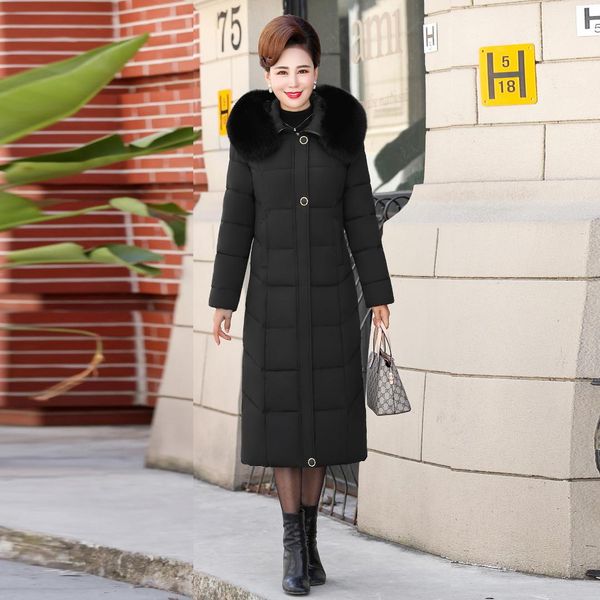 

mom winter cotton-padded clothes women's mid-length over-the-knee thick large size cotton-padded jacket 40-year-old 50 middle-ag, Blue;black