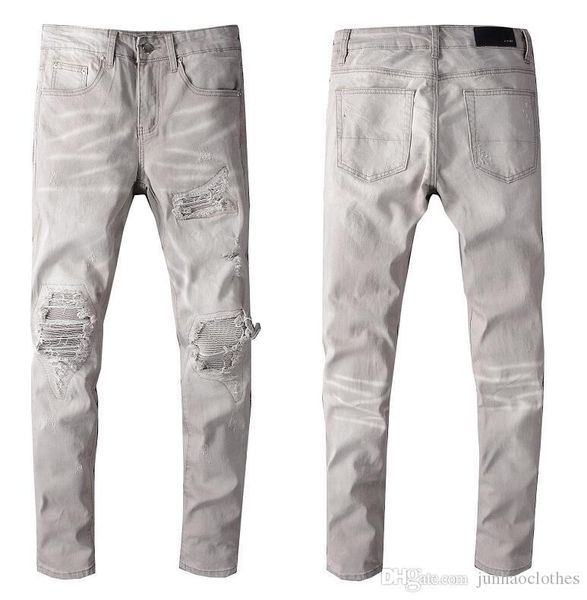 

2020 мужские проблемных разорвал байкер джинсы приталенный мотоцикл байкер джинсы для мужчин мода дизайнер хип-хоп мужские джинсы хорошего к, Blue