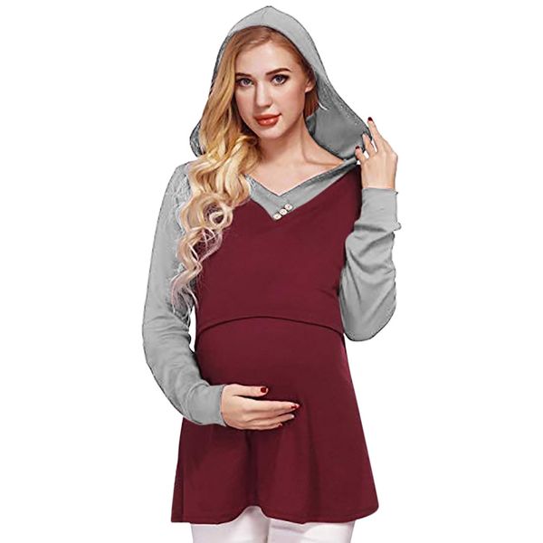 

moms maternity clothes women long sleeve nursing hoodie pullover breastfeeding splice sweatshirts clothes for pregnant, White