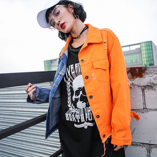 

2019 джинсовых куртки женской весна tide нового корейский хип-хоп хит цвет свободной рубашка женщина бф личность прилив, Black;brown