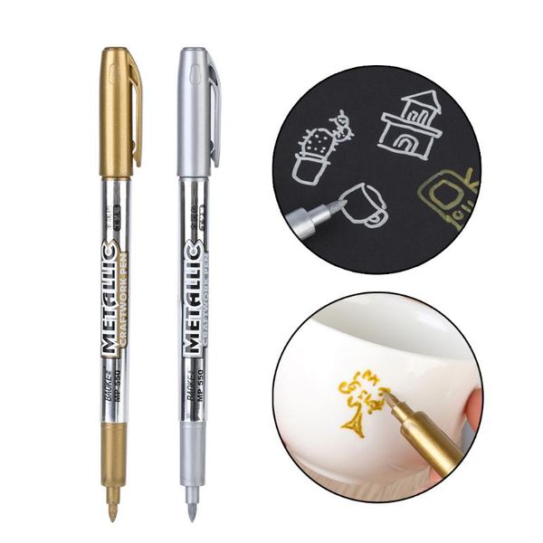 

2 pcs/set new metal color paint paint marker pen 1.5mm refill student drawing writing stationery office&school supplies gift
