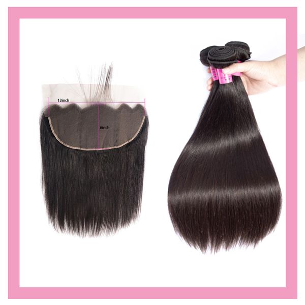 

peruvian human hair 3 bundles with 13x6 lace frontal straight 4pcs/lot natural color bundles with 13 by 6 frontal pre plucked, Black;brown