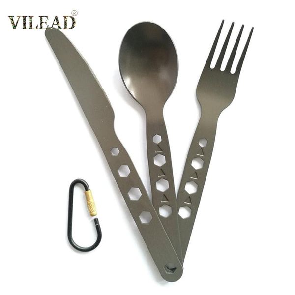 

vilead 3pc/set multifunctional knife fork spoon set with carabiner portable outdoor tableware set tools for picnic camping bbq