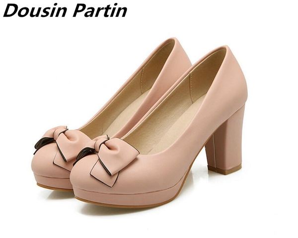 

dousin partin 2018 fashion bowtie women pumps high heels pink/blue fashion women pumps shoes woman slip on ladies wedding shoes, Black
