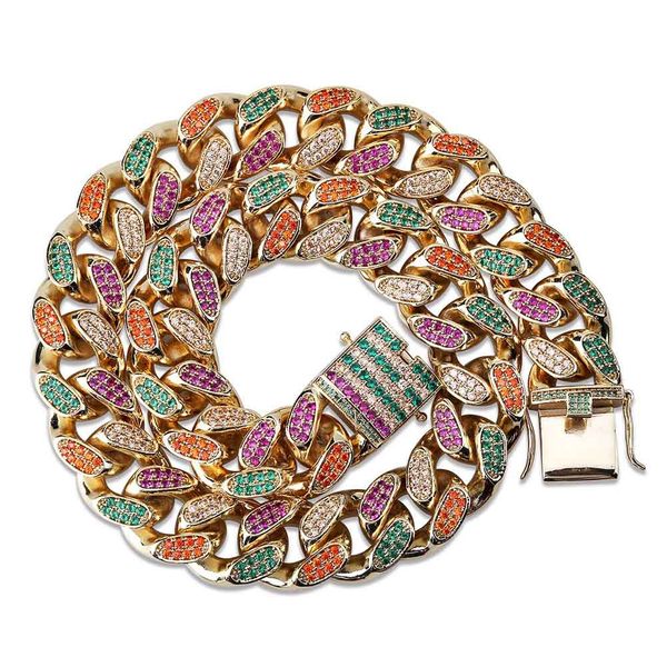 

18k gold mens hip hop cuban link chain necklace 18mm full diamond multicolor iced out miami rock choker rapper curb chains jewelry gifts for, Silver