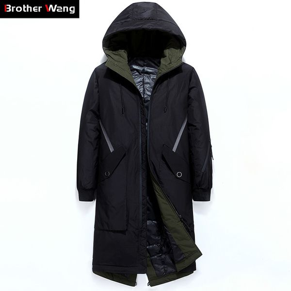 

2019 winter new men's white duck down long down jacket fashion casual hooded thicken warm black parka and coats male brand