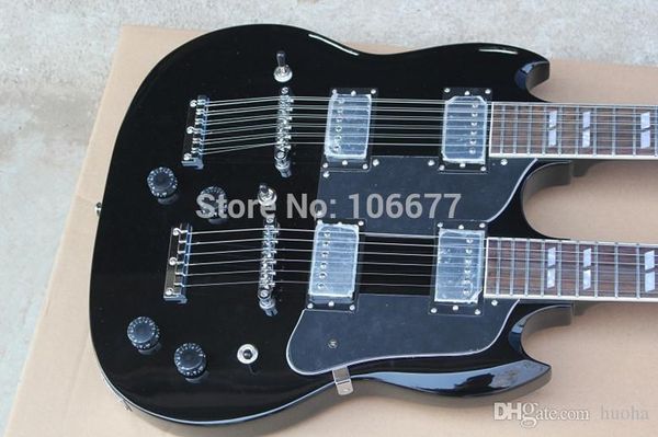 

6 + 12 strings double neck custom shop black electric guitar