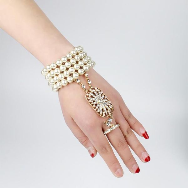 

12 art deco the great gatsby inspired flower simulated pearl bracelet set wedding bridal bracelet 1920s flapper accessories, Golden;silver