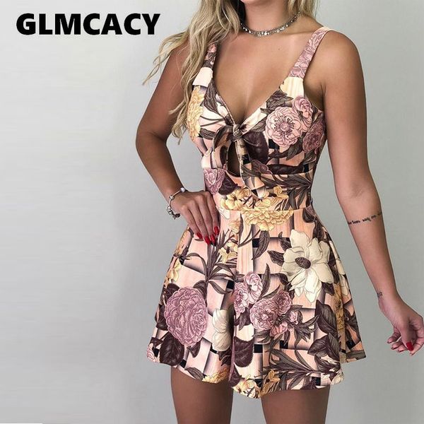 

women v neck strap print playsuit tie up bow short romper playsuit ruffle high waist summer jumpsuit overalls, Black;white