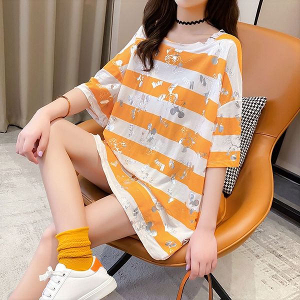 

2020 all-match loose short-sleeved t-shirt women's cotton cloth cotton cloth age-reducing bright texture printing large size women&#039, White