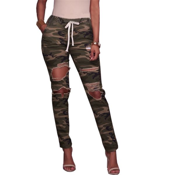 

hole lace up women jeans painted ripped denim pants high waist skinny casual trousers femme, Blue