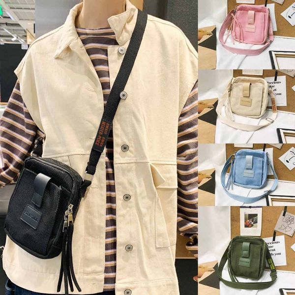 

women's solid color mesh shoulder messenger bag simple casual canvas phone bag