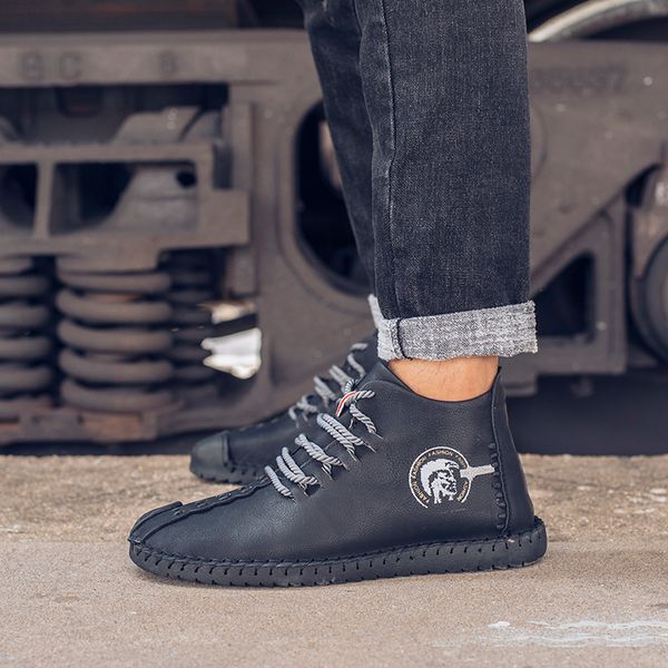 

2019 new men casual shoes fashion flat oxford boots men comfortable lace-up quality leather flats boots footwear hx-147, Black