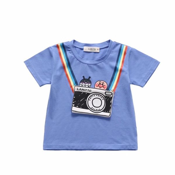 

2019 рубашки малыша синий розовый цвет карманы дизайн сладкий радужный узор милые мальчики девочки тройники y190516, Blue