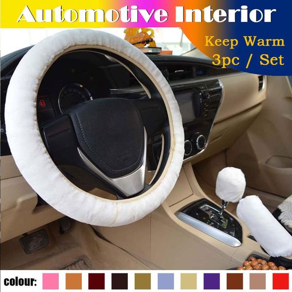 

3pc plush car steering wheel cover soft steering wheel cover winter warm supplies car interior accessories universal