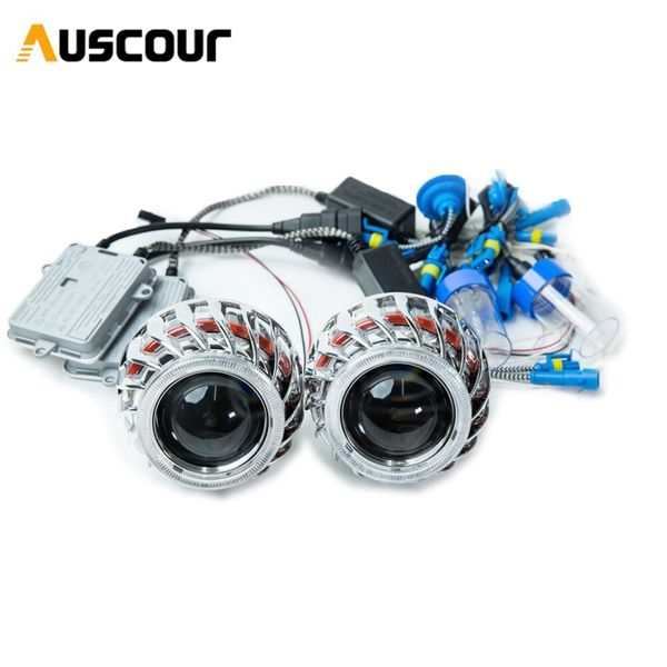 

2.5 inch hid bixenon projector lens white red drl day running angel eyes shrouds 5000k h1 bulb ballast xenon kit car assembly