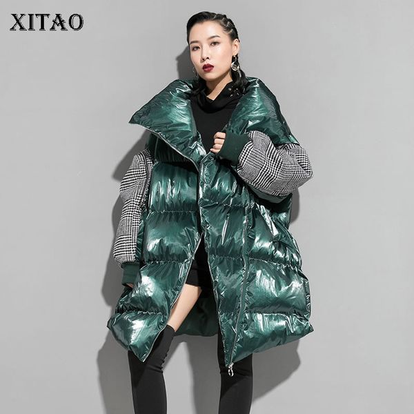 

xitao plaid women parkas fashion new 2019 autumn elegant thick long patchwork pocket loose small fresh minority parkas zll4426, Black