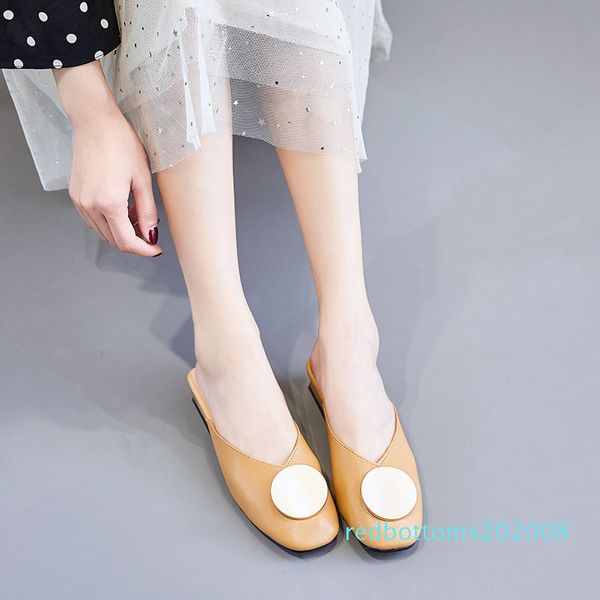 

2020 chunky heel mules women fashion closed toe slippers metal decoration wood heels shoes slip on slides brand sandalias mujer r08, Black