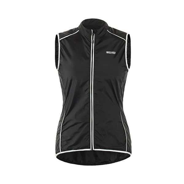 

arsuxeo 3 colors women's reflective cycling vest light running vest bike sports windsr breathable sleeveless reflection, Black