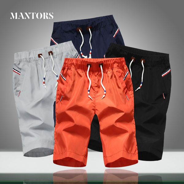 

2020 new men shorts casual solid color elastic waist summer male loose beach shorts knee length quick-drying jogger short pants, White;black