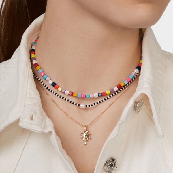 

взрыв модели в европе и америке стиле multi-layer бисером ожерелье богемского кокосовое дерево ожерелье пятна, Silver