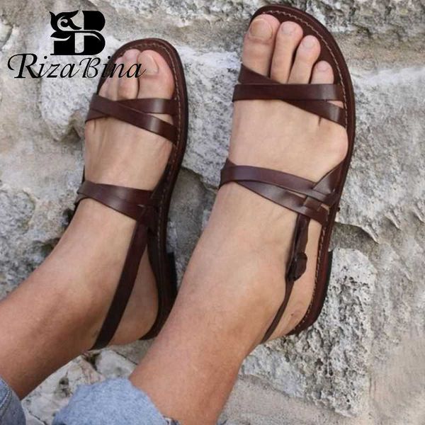 

rizabina dropshipp casual women's flats sandals 2019 summer beach shoes women fashion black brown flat footwear size 35-43