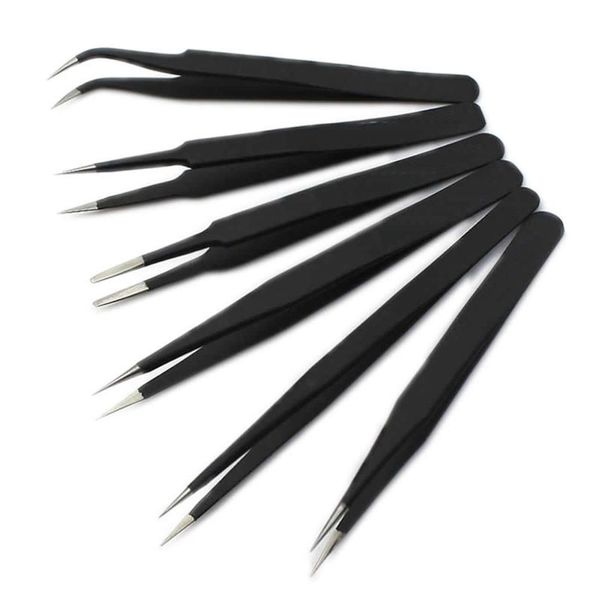 

6pcs set stainless steel industrial antistatic eyebrow tweezers face hair removal clip makeup tool women cosmetics beauty