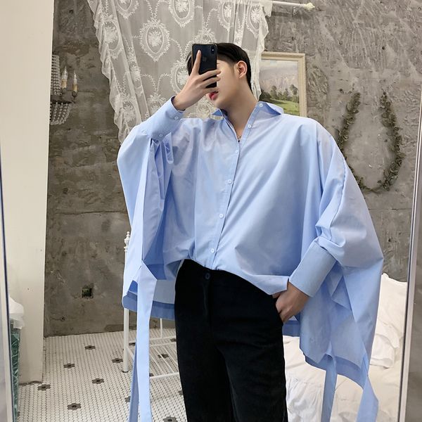 

men's solid loose fit long sleeve shirt youth casual oversize blouse fashion, White;black