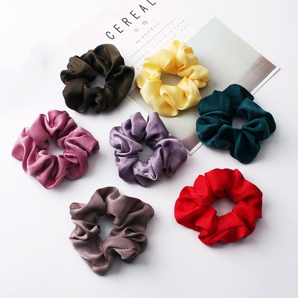 

satin solid hair scrunchies women elastic hair bands stretchy scrunchie girls headwear silky loop ponytail holder hairbands fq0222a, Slivery;white