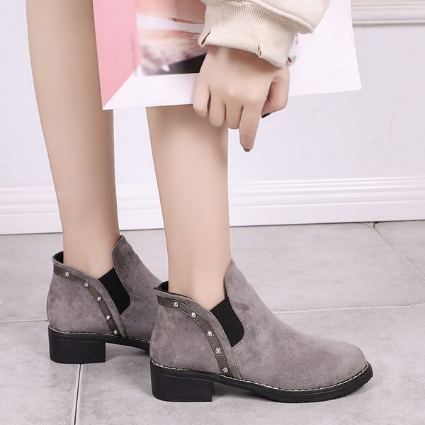 

fashion rivets ankle boots for women casual flat suede round toe autumn winter women shoes 2019 autumn winter chaussures femme, Black