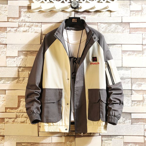 

japanese streetwear jacket men fashion patchwork color windbreaker mens jackets and coats spring autumn coat men m-5xl, Black;brown