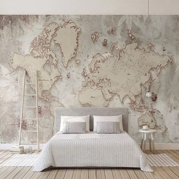 Personalizado alguma tamanho Murais Wallpaper 3D Retro World Map Photo Wall pintura Vivo Estudo do Élder Quarto Quarto Fundo Wall Decor 3D