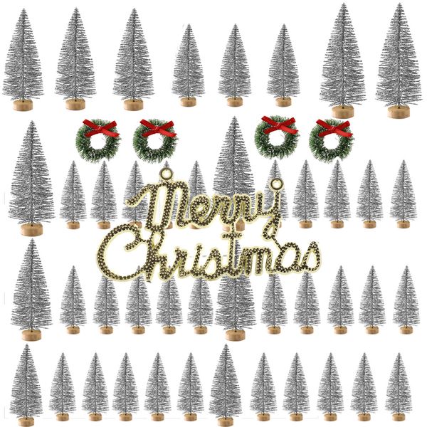 

xmas decorative small christmas tree sisal silk snow tower pine blue green gold and silver red mini christmas tree ornaments