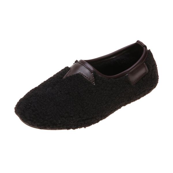 

women's cotton shoes zapatos de mujer flat shoes women fashion solid color cute plush slip-on shallow mouth cotton, Black