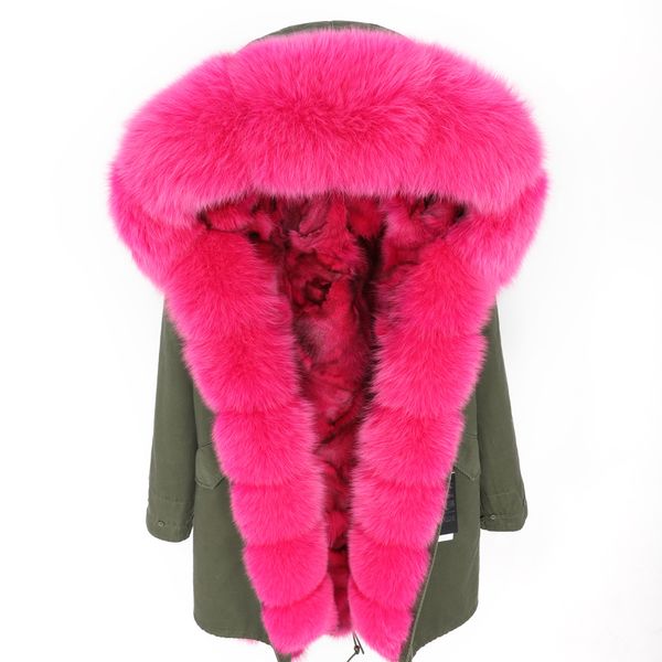

winter women's clothing real big fur collar parker medium and long section detachable fur lining park coat, Black
