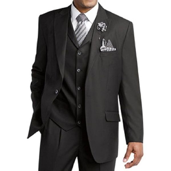 

three piece black groom tuxedos for groom wear 2019 peaked lapel classic style business party men suits jacket pants vest, Black;gray