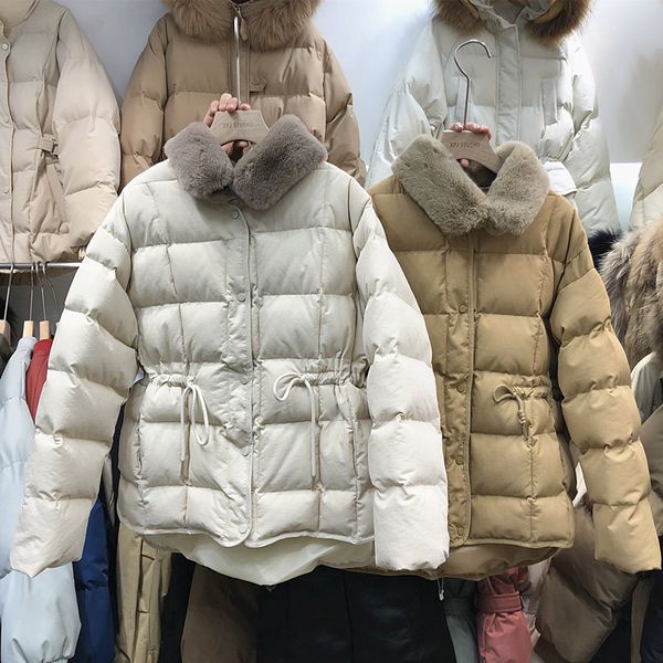 

2019 new autumn winter all-match slim waist students wadded jacket long sleebe women cotton-padded coat with fur collar, Black