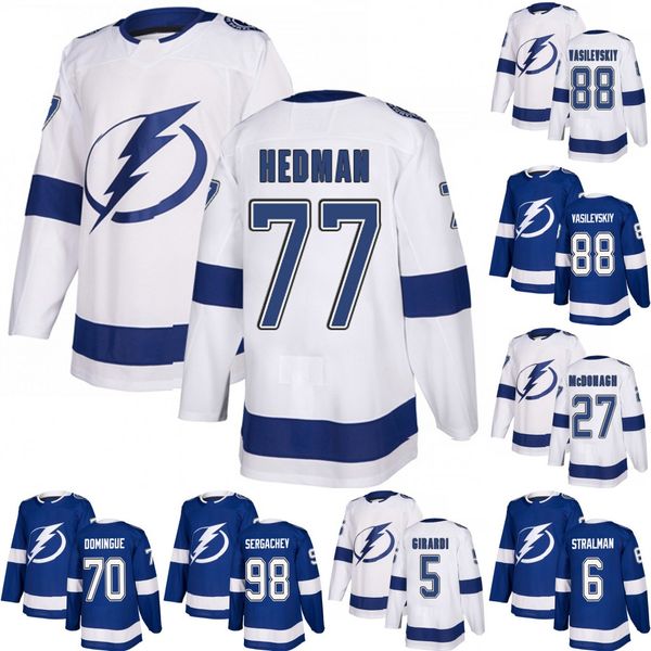 

Tampa Bay Lightning Dan Girardi Victor Hedman Ryan McDonagh Anton Stralman Louis Domingue Andrei Vasilevskiy Mikhail Sergachev Hockey Jersey