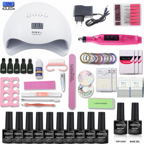 

72/54/36w nail set uv lamp dryer manicure set 10pcs uv gel varnish nail gel polish soak off manicure tools polish kits