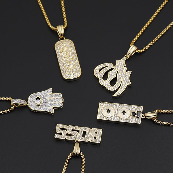 

boss fatima of hand eye dj audio hollow out hip hop pendant necklace, Silver