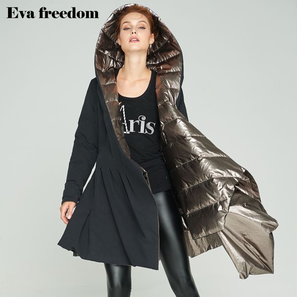 

eva om design art reversible down jacket hooded 2019 winter new style fashion women's coat, Black;white