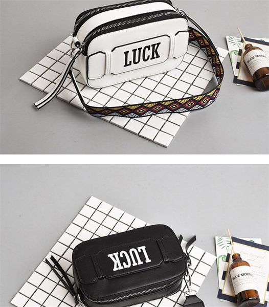 

fashion brand small bag female new solid color letter broadband one shoulder wild casual black and white messenger bag