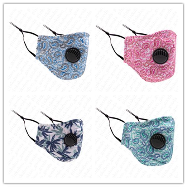 

women men's dust-proof cotton face mask with breather valve filter pocket floral camo print mouth masks anti dust haze masks d52008