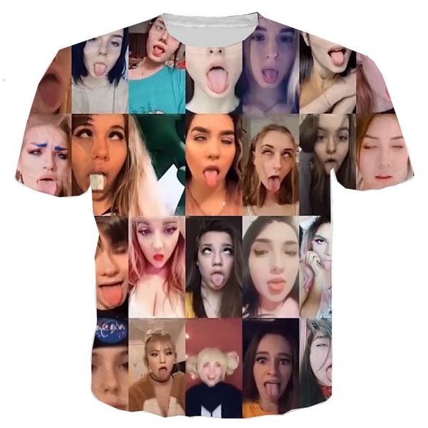 

new brand spitting tongue out funny face 3d printing t-shirt can send any hd pictures to make clothes, White;black