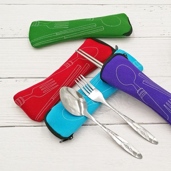

fashion portable pillow bag knife fork air cotton travel cutlery bag zipper chopsticks fashion knife fork air bag kitchen storage organiz